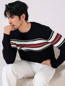 Manfinity Homme Áo len sọc màu tương phản thường ngày cho nam, mùa thu - Nhiều màu - Xem 5