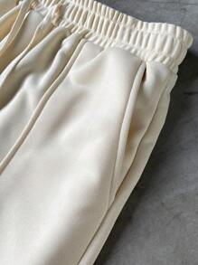 Manfinity Hypemode Men's Casual Solid Color Drawstring Waist Sweatpants - Beige - View 5