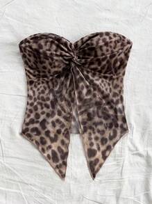 Soleia Top fasciante con stampa leopardata casual e intrecciata, estivo