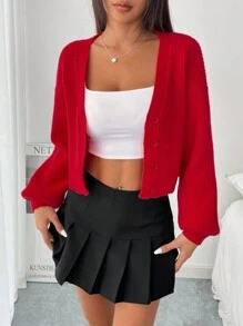 SHEIN Unity 女士超大红色长袖开衫毛衣休闲秋冬季新年衣服 - 紅色 - 查看 1