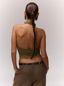 MUSERA Parte superior asimétrica con escote de halter drapeado para salir