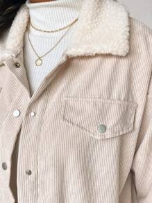 SHEIN Frenchy Plus Size Women's Autumn Winter Color Block Lapel Drop Shoulder Long Sleeve Casual Jacket - Apricot - View 3