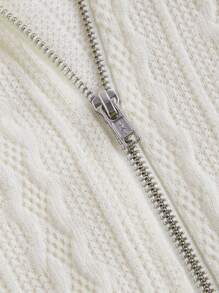 SHEIN MOD 大码女装白色针织提花拼接豹纹毛绒领长袖开衫 - 白色 - 查看 3