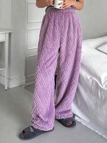 DAZY Rhombus Textured Flannel Thickened Simple Lounge Pants,Thermal Lined Fall,Winter - Purple - View 4