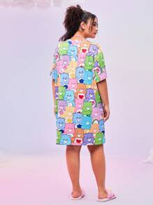 SHEIN X Care Bears Camisón de manga corta con estampado de corazón y osito, con efecto superpuesto, de estilo Y2K, tallas grandes y colorido - Multicolor - Ver 2