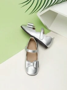 钩环公主鞋，银色蝴蝶结防滑舒适软底凉鞋，时尚 - 銀色 - 查看 5