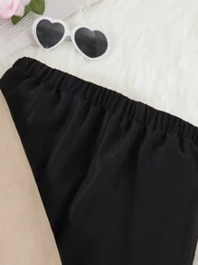 SHEIN 2 件套青少年女孩撞色圆领长袖 T 恤和工装裤休闲装，春夏 - 黑色 - 查看 5