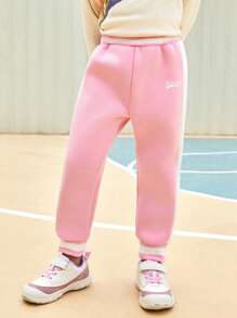 SHEIN Pantalon de sport long rayé vintage avec imprimé lettre et taille côtelée contrastée pour jeune fille, automne et hiver