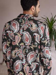 Manfinity ChillVibe Men's Paisley Print Long Sleeve Pajama Set - Multicolor - View 8