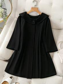 SHEIN LUNE Áo khoác dệt kim màu trơn thường ngày cỡ lớn, mùa thu - màu đen - Xem 1