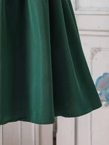 SHEIN Vestido de niña elegante, princesa, de academia, con cuello Peter Pan, manga abullonada, 2 en 1, con cuello cuadrado, de línea A, de longitud hasta la rodilla, con bordado floral en contraste, adecuado para verano, escuela, vuelta al cole, banquetes, actuaciones, reuniones familiares, vacaciones y viajes.