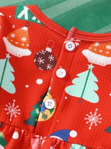 SHEIN Baby Mädchen rotes Lässig Weihnachtskleid mit Feiertagsprint, Herbst/Winter - Verschiedenfarbig - Übersicht 6