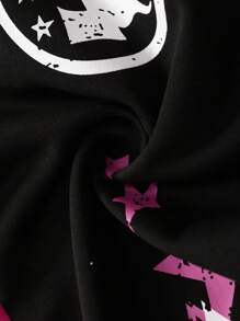 ROMWE MEN ROMWE Avant Men's Printed Patchwork Contrast Color Flared Sweatpants For Spring & Summer - Black - View 7