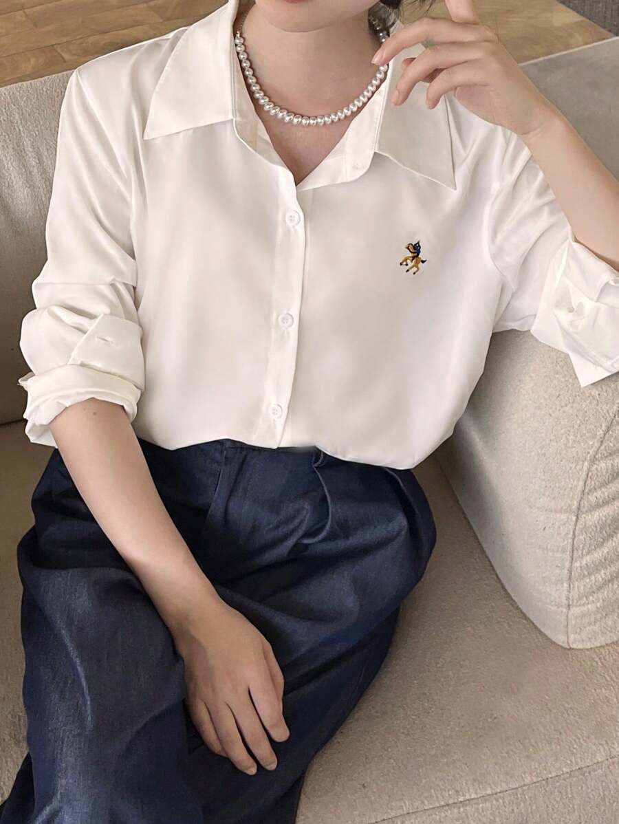 Chiquease 女士简约长袖休闲衬衫春夏季女式衬衫，长袖上衣秋季女式衣服 - 白色 - 查看 1