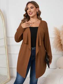 SHEIN LUNE Plus Size Solid Color Lapel Jacket, Autumn Winter Clothes - Khaki - View 6