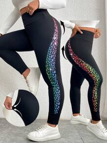 Calvaya Plus Size Solid Color Patchwork Simple Casual Skinny Leggings - Multicolor - View 1