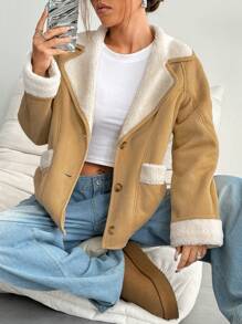 Flirla Women's Plus Fleece Thick Coat Fall Cloth For Women - Brown - View 3