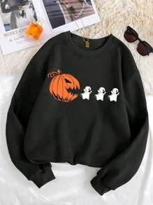 SHEIN LUNE 大码女式南瓜印花圆领宽松休闲运动衫，春秋季