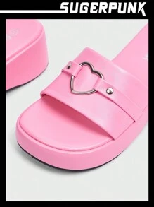 Sugerpunk Pantoufles décoratives en forme de cœur simples, porter casual d'été et d'automne - Rose bonbon - Voir 3