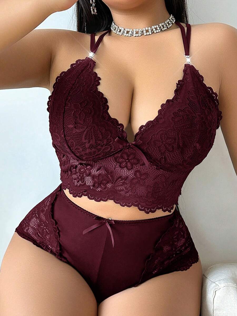 Plus Size Lace Sexy Halterneck Nightwear Set
