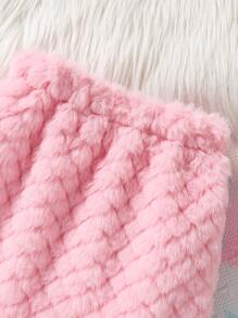 SHEIN طقم بنات رضع من الكارديجان ذو الكابوت والتنورة بطراز الأناناس 2 قطعة، قماش فراء دافئ، كاجوال متعدد الاستخدامات للخريف/الشتاء - وردي - مشاهدة 5