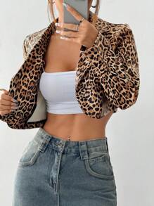 SHEIN Unity Cropped PU Leopard Print Blazer - Multicolor - View 7