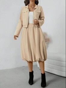 Chiquease 2 pièces: nouvelle veste de plein air pour femme avec manches bouffantes et ourlet utilitaire