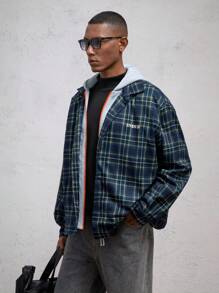 AKNOTIC Business Casual Men's Slim Fit Casual Letter Print Hooded Jacket For Fall & Winter - Multicolor - View 2