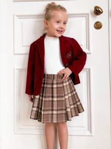 PrepCrw Chaqueta de manga larga ajustada tejida con bordado rojo, tipo uniforme escolar, para niñas, temporada de vuelta a clases