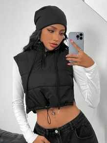 SHEIN SXY Winter Black Crop Vest Jacket
