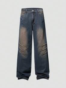 ROMWE MEN Street Life Men's Simple Front Button Multiple Pockets Casual Denim Jeans