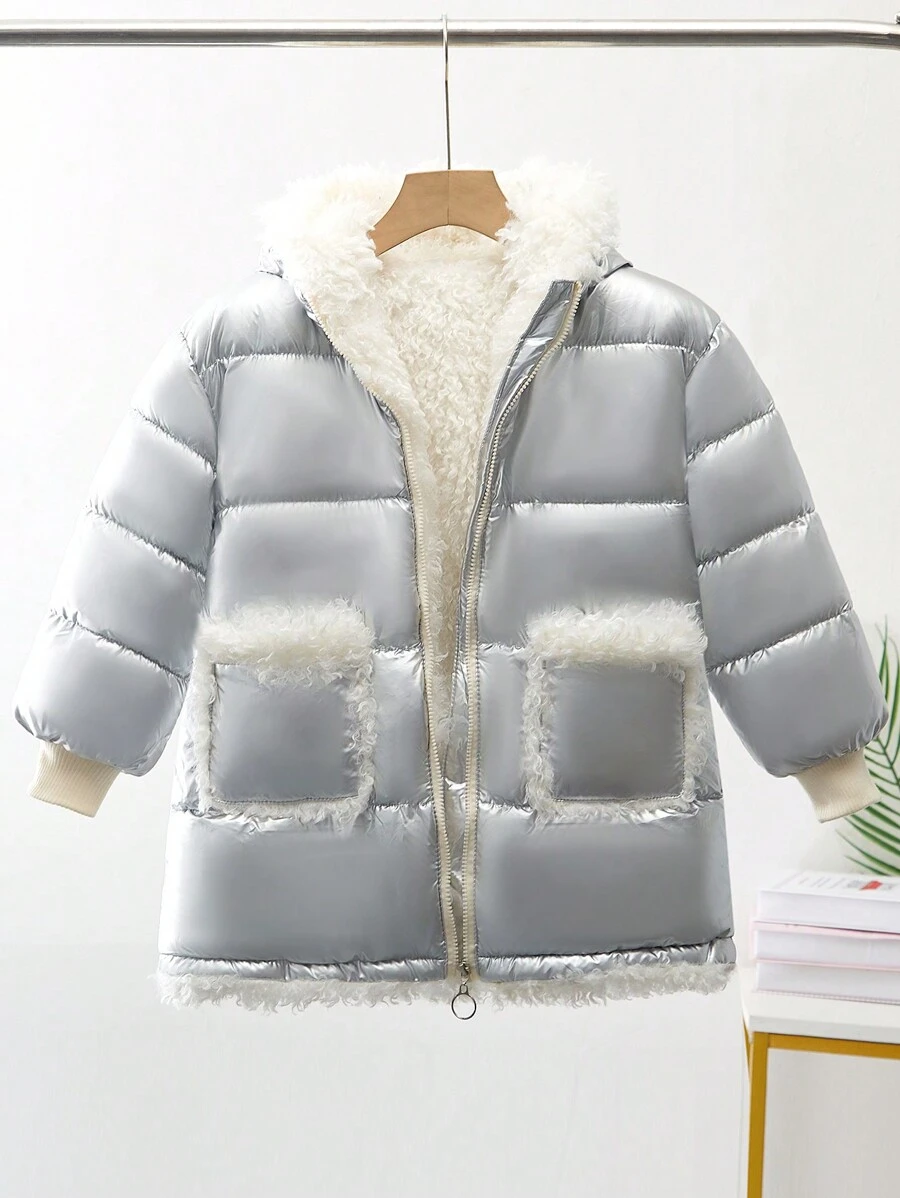 Tween Girls Winter Hooded  Coat - Silver - View 1