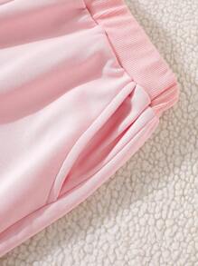 Tween Girl Color Block Sports English Embroidered Shirt And Pants Set - Pink - View 6