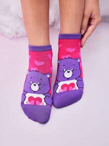 SHEIN X Care Bears 3 pares/Paquete de calcetines de tobillo para mujer con patrón de oso de dibujos animados y color contrastante, regalos