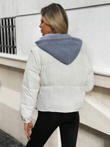 Aveloria Abrigo de invierno de mujer con mangas desmontables, holgado, en forma de O, con relleno acolchado de aislamiento sintético de color contrastante - Albaricoque - Ver 9