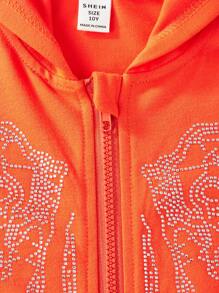 SHEIN Tween Girl Rhinestone Butterfly Graphic Pocket Sweatshirt - Orange - View 6
