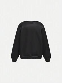 SHEIN 2 件套 Tween 女童时尚肖像图案运动衫和工装裤套装 - 黑色 - 查看 6