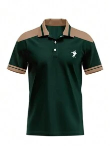 Manfinity Dauomo Men's Casual Contrast Color Patchwork Polo Shirt, Summer - Green - View 4