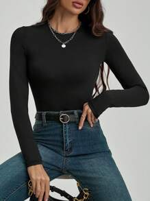 SHEIN Tall Body de mujer de ajuste delgado y liso para primavera - Negro - Ver 4