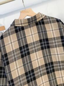 SHEIN 2 件青少年男童休闲格子领衬衫和工装裤套装，适合秋季、冬季、学院、休闲、运动、生日派对、户外、百搭和简约