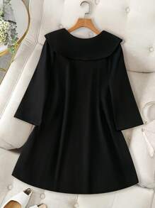 SHEIN LUNE Áo khoác dệt kim màu trơn thường ngày cỡ lớn, mùa thu - màu đen - Xem 2