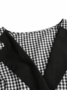 SHEIN Clasi Đầm Maxi thiết kế kẻ sọc dài tay ve áo cỡ lớn thanh lịch quyến rũ cho nữ - màu đen - Xem 4