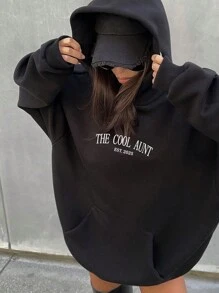 INAWLY Áo hoodie nữ màu đen in chữ cỡ lớn, tay dài, vai rớt, kiểu dáng thường ngày, thích hợp cho mùa thu/đông, áo tay dài, lễ tốt nghiệp, giáo viên, áo chui đầu mùa tựu trường. - màu đen - Xem 1