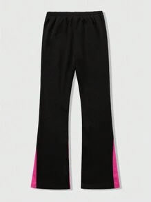 ROMWE MEN ROMWE Avant Men's Printed Patchwork Contrast Color Flared Sweatpants For Spring & Summer - Black - View 4