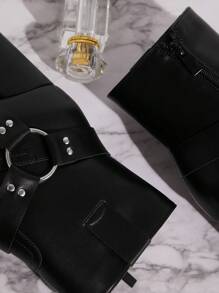 SHUZIA Botines de plataforma con puntera cuadrada, tacón cuadrado y PU negro para mujer