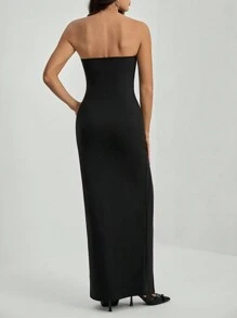 SHEIN Tall Women's Plain Split Bodice Summer Dress - Black - View 3