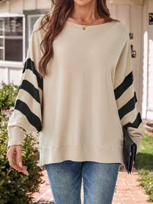 SHEIN LUNE 女士秋季宽松蝙蝠袖长袖圆领毛衣休闲日常装 - 彩色 - 查看 1