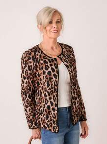 SHEIN LUNE Áo khoác họa tiết da báo thường ngày thu đông dành cho nữ - Nhiều màu - Xem 5