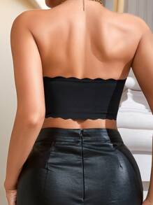 1 件女士对比色蕾丝扇贝边侧扣装饰无钢圈文胸内衣