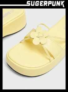 Sugerpunk Dép đế xuồng La Mã trang trí hoa 3D theo phong cách nghỉ mát mùa thu - Màu vàng - Xem 3